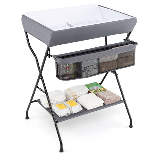 Baby Storage Folding Diaper Changing Table-Gray