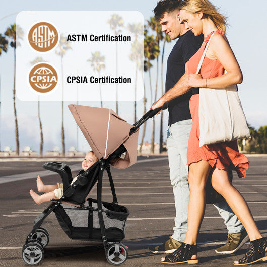 Toddler Travel Stroller for Airplane with Canopy and Adjustable Backrest-Coffee