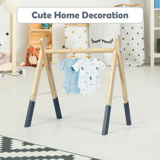 Portable 3 Wooden Newborn Baby Exercise Activity Gym Teething Toys Hanging Bar-Gray