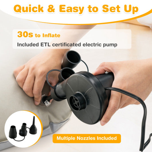 2-in-1 Multi-Purpose Inflatable Toddler Travel Bed Air Mattress Set with Electric Pump-Gray