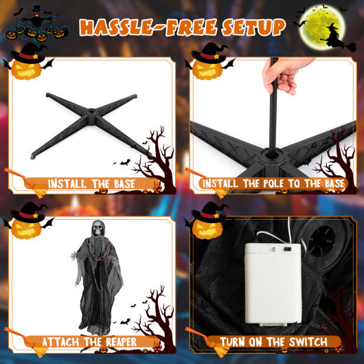 6.4 Feet Halloween Standing Grim Reaper with Lighted Eyes and Terrifying Sounds