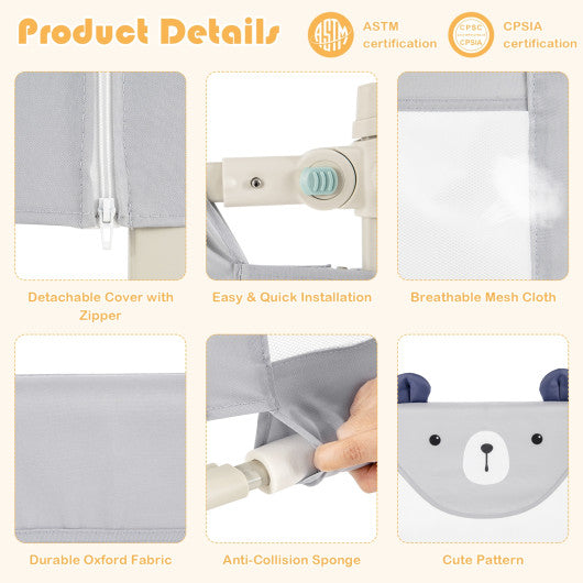 Vertical Lifting Baby Bedrail Guard with Lock-Gray