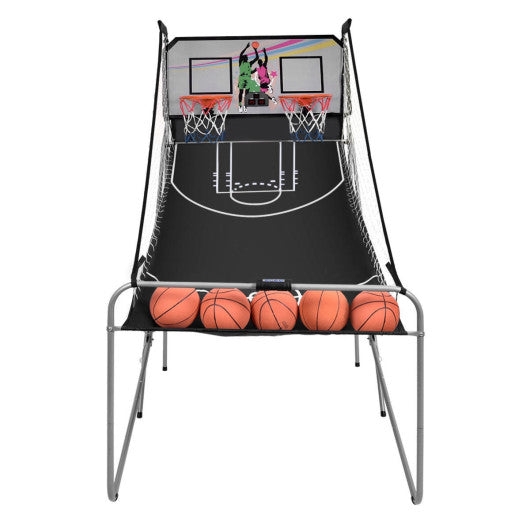 Foldable Double Electronic Basketball Game with 4 Balls Indoor-Gray