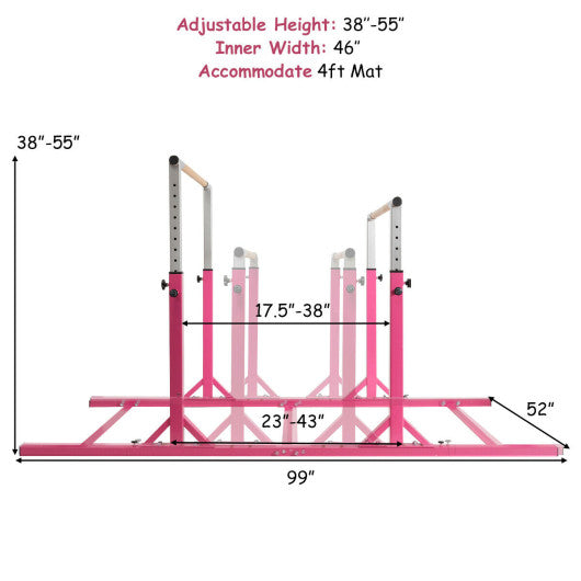 Kids Adjustable Width & Height Gymnastics Parallel Bars