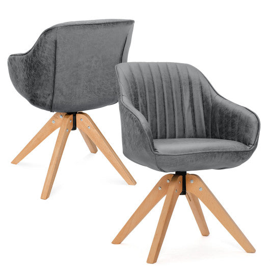 Modern Leathaire Set of 2 Swivel Accent Chair with Beech Wood Legs-Gray