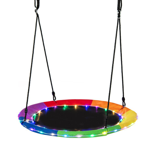 40 Inches Saucer Tree Swing Round with Lights for Kids and Adults-Multicolor
