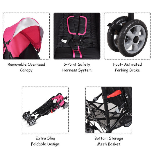 Folding Lightweight Baby Toddler Umbrella Travel Stroller-Pink
