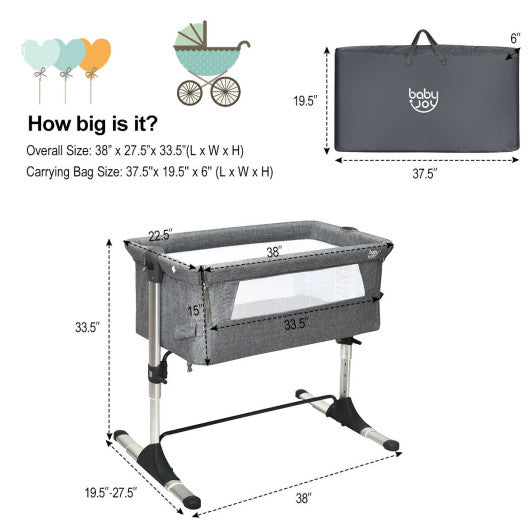 Travel Portable Baby Bed Side Sleeper Bassinet Crib with Carrying Bag-Gray