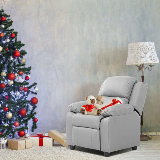 Kids Deluxe Headrest Recliner Sofa Chair with Storage Arms-Gray