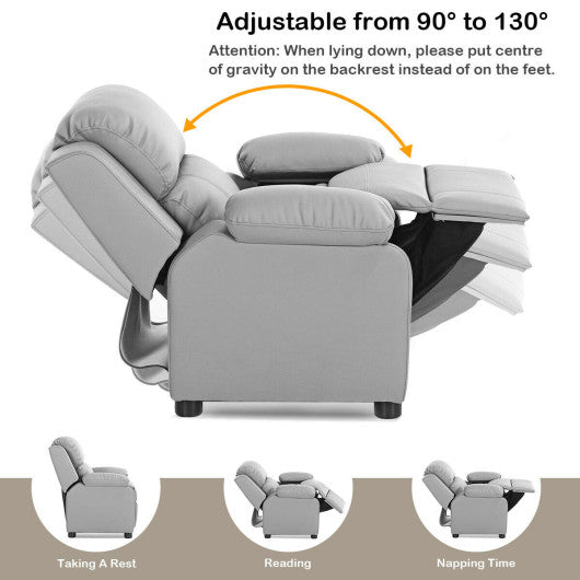Kids Deluxe Headrest Recliner Sofa Chair with Storage Arms-Gray