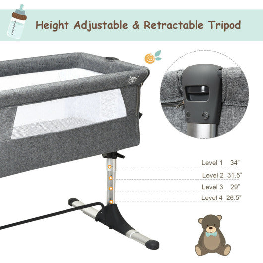 Travel Portable Baby Bed Side Sleeper Bassinet Crib with Carrying Bag-Gray