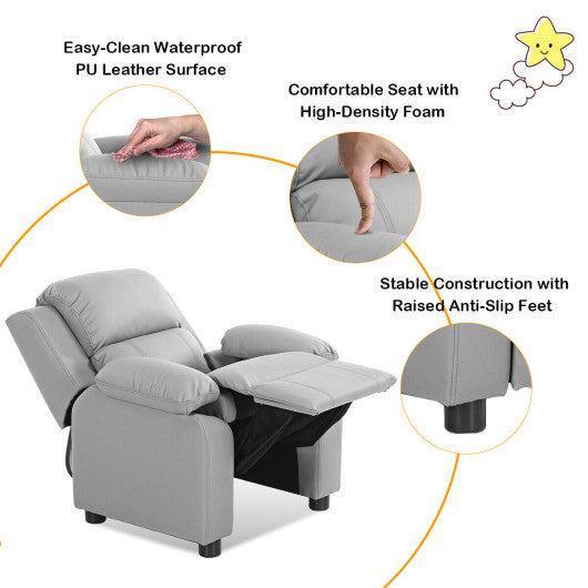Kids Deluxe Headrest Recliner Sofa Chair with Storage Arms-Gray