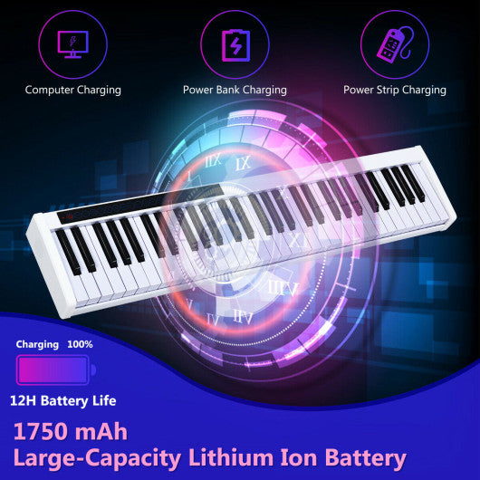 61-Key Portable Digital Stage Piano with Carrying Bag-White