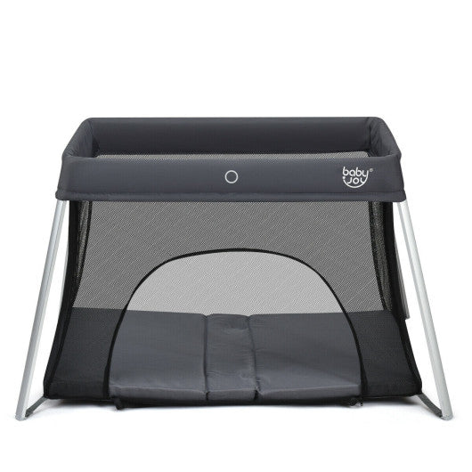 Lightweight Foldable Baby Playpen w/ Carry Bag-Dark Gray