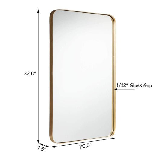 32 Inch x 20 Inch Metal Frame Wall-Mounted Rectangle Mirror-Golden