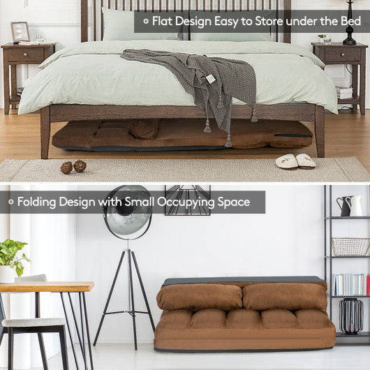 6-Position Foldable Floor Sofa Bed with Detachable Cloth Cover-Brown