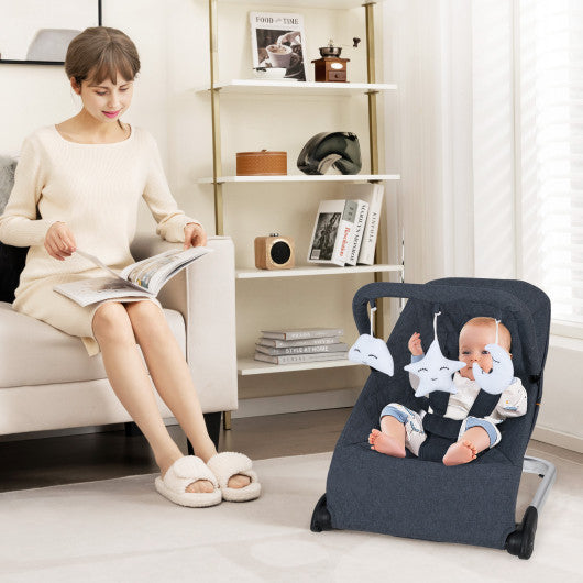 Foldable Baby Bouncer with Removable Fabric Cover and Toy Bar-Black