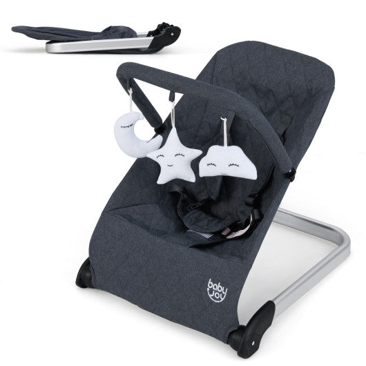 Foldable Baby Bouncer with Removable Fabric Cover and Toy Bar-Black