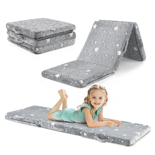 Foldable Floor Mattress for Kids with Washable Flannel Cover-Dark Gray