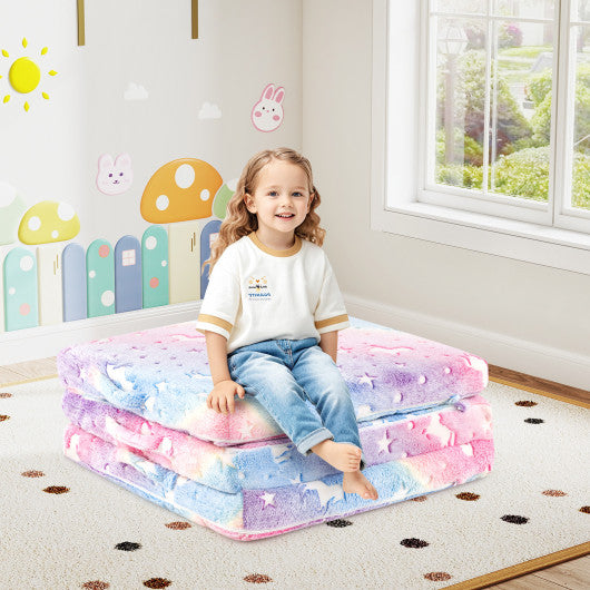 Foldable Floor Mattress for Kids with Washable Flannel Cover-Multicolor