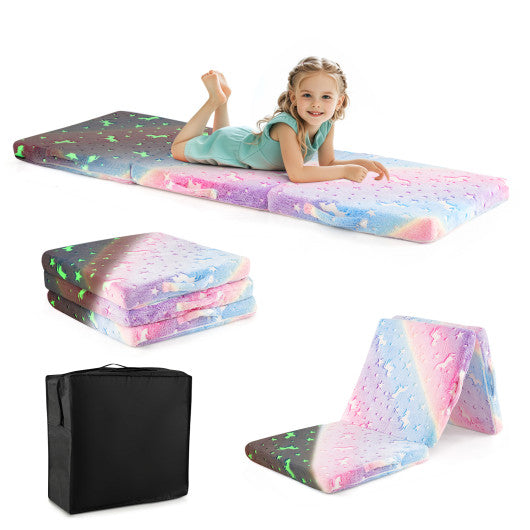 Foldable Floor Mattress for Kids with Washable Flannel Cover-Multicolor