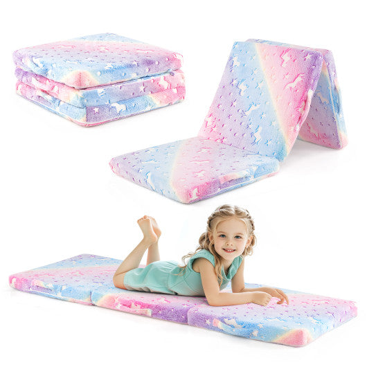 Foldable Floor Mattress for Kids with Washable Flannel Cover-Multicolor