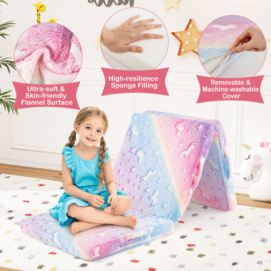 Foldable Floor Mattress for Kids with Washable Flannel Cover-Multicolor