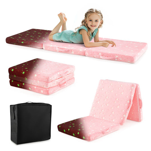 Foldable Floor Mattress for Kids with Washable Flannel Cover-Pink
