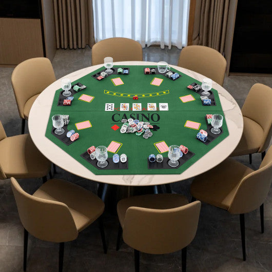 8-Player Foldable Poker Table Top with Carrying Bag-Green