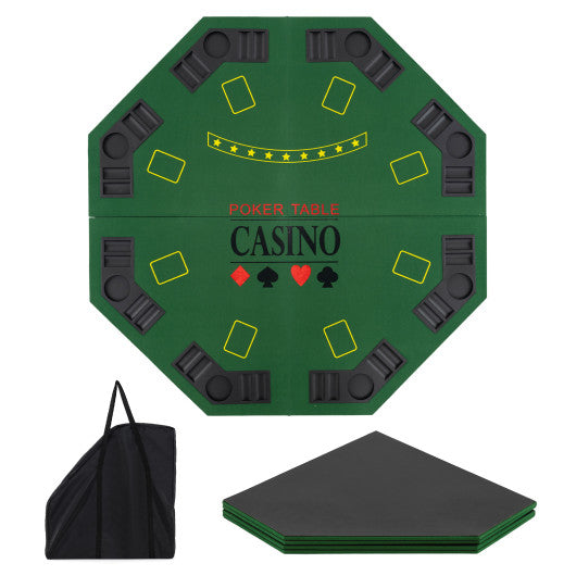 8-Player Foldable Poker Table Top with Carrying Bag-Green
