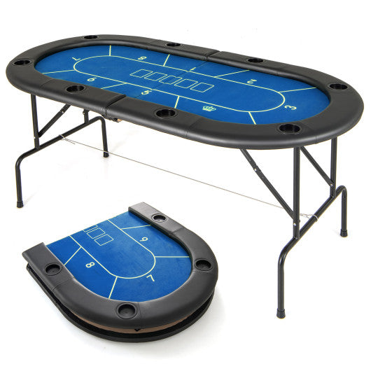 72 x 36 x 30.5 Inch Foldable Poker Table with 8 Cup Holders-Blue