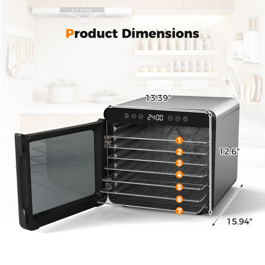 7 Stainless Steel Trays Dryer with 1-24H Timer and 30-75¡Í Temperature-Silver