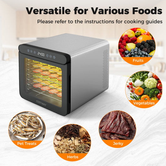 7 Stainless Steel Trays Dryer with 1-24H Timer and 30-75¡Í Temperature-Silver