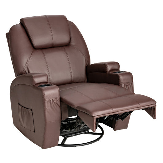 360-Degree Swivel Massage Recliner Chair with Remote Control for Home-Brown