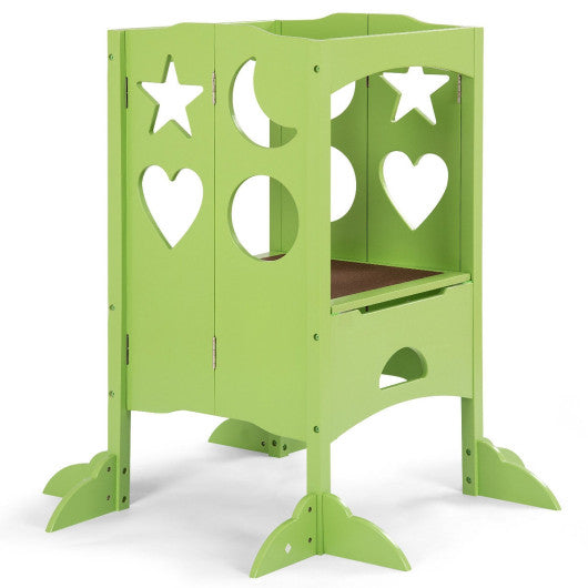 Folding Kids Kitchen Helper Kitchen Counter Step Stool-Green