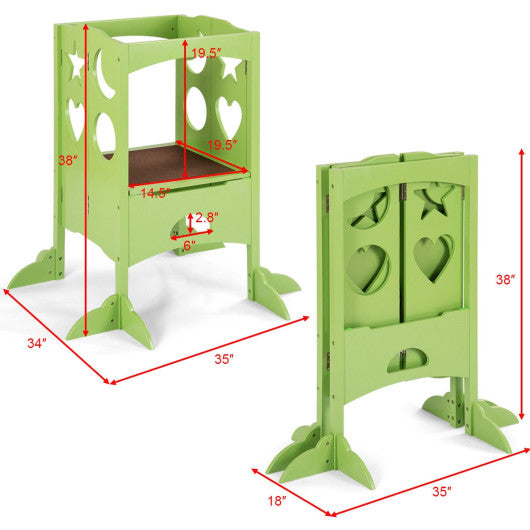 Folding Kids Kitchen Helper Kitchen Counter Step Stool-Green
