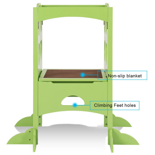 Folding Kids Kitchen Helper Kitchen Counter Step Stool-Green