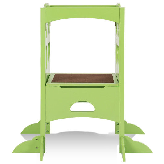 Folding Kids Kitchen Helper Kitchen Counter Step Stool-Green
