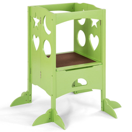 Folding Kids Kitchen Helper Kitchen Counter Step Stool-Green