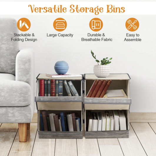 Set of 4 Storage Bins Stackable Cubes with Lid-Gray