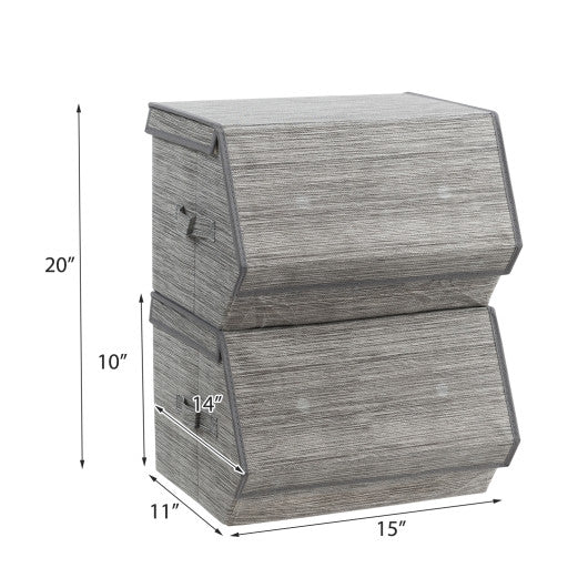 Set of 4 Storage Bins Stackable Cubes with Lid-Gray