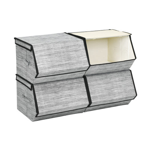 Set of 4 Storage Bins Stackable Cubes with Lid-Gray