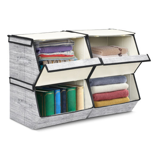 Set of 4 Storage Bins Stackable Cubes with Lid-Black