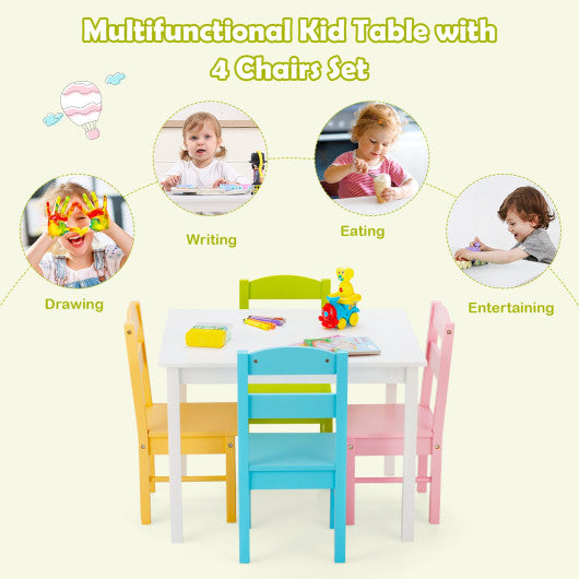 5 pcs Kids Pine Wood Table Chair Set-Clear