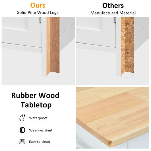 Kitchen Island Cart Rolling Serving Cart Wood Trolley-White