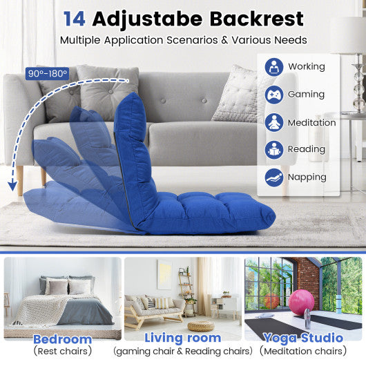 14-Position Adjustable Folding Lazy Gaming Sofa-Blue