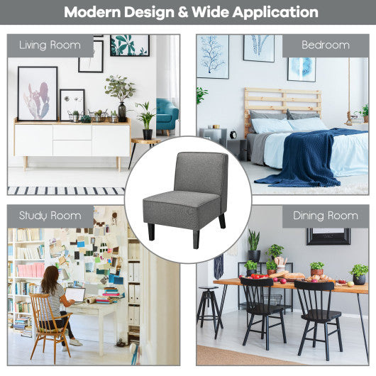 Modern Armless Accent Sofa Chair with Rubber Wood Legs -Gray