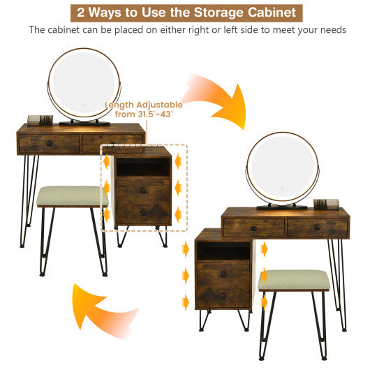 Vanity Set Modern Dressing Table with Mirror and Lipstick Storage Box-Brown