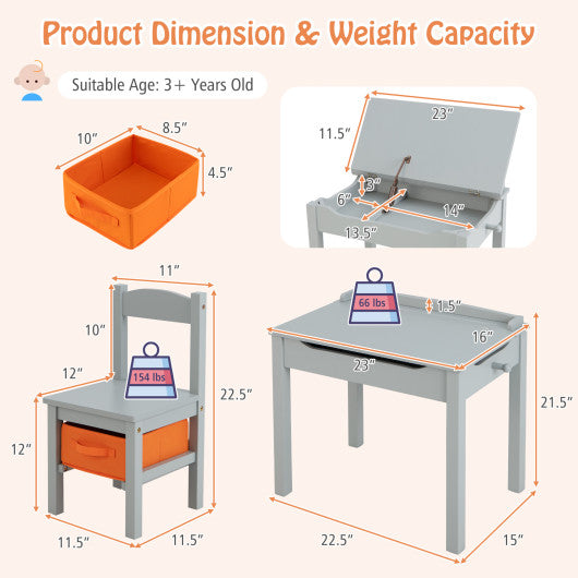 Wood Activity Kids Table and Chair Set with Storage Space-Gray