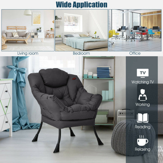 Modern Polyester Fabric Lazy Chair with Steel Frame and Side Pocket-Gray